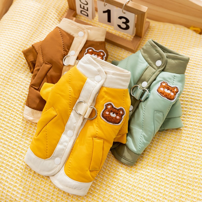 가을, 겨울 강아지 옷, 귀여운 곰 누비 면 두 다리 면 옷, 두껍고 따뜻한 테디 작은 강아지와 고양이 옷