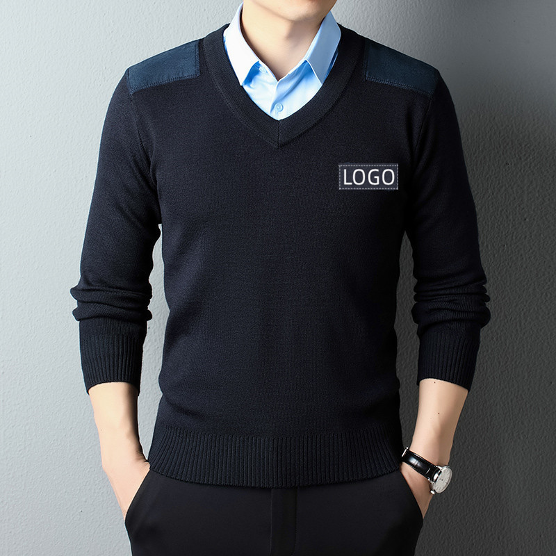 Winter Security Clothing Wool Sweater Men's V-neck Sweater Solid Color Base Shirt Xizang Blue V-neck Duty Sweater Uniform Winter Security Clothing Wool Sweater Men's V-neck Sweater Solid Color Base Shirt Xizang Blue V-neck Duty Sweater Uniform