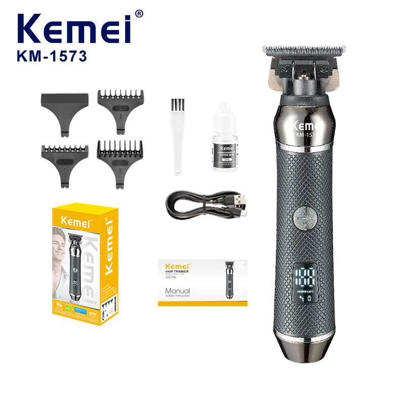 Recortadora de Cabello Kemei KM-1573, Cortadora de Cabello Eléctrica Profesional con Pantalla Digital para Uso Doméstico, Afeitadora Eléctrica para Cabezas Calvas image 1