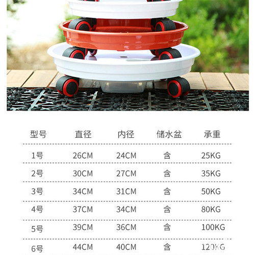 Resin universal wheel base, round thickened bottom with water box, removable plastic flower pot with roller tray