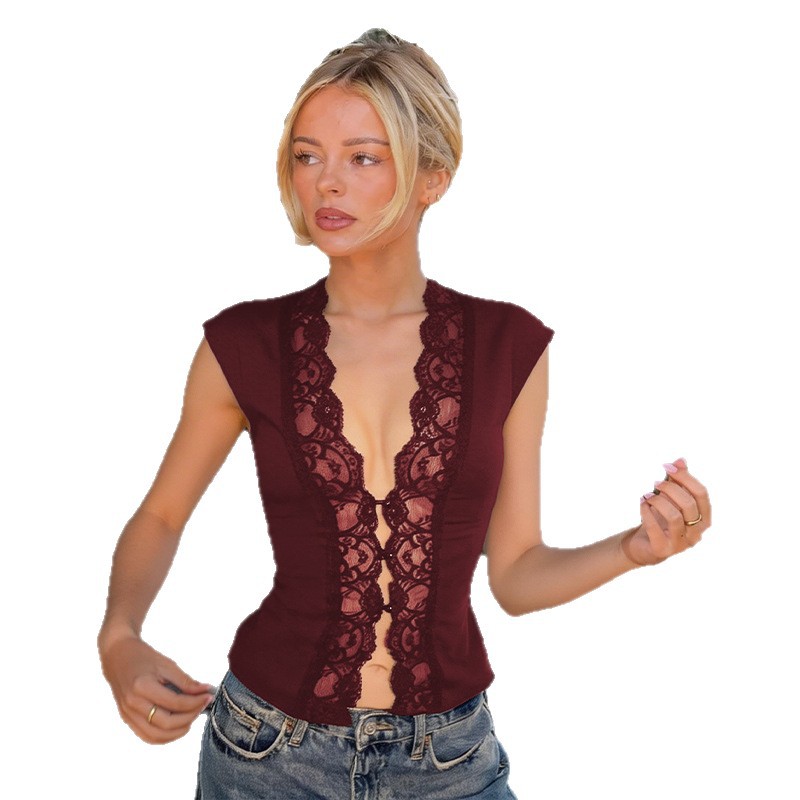 Europa y los Estados Unidos 2026 verano nuevo chaleco de moda camisa de botón hueco encaje cintura sin mangas chaleco superior image 6