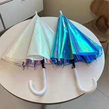 极光镭射幻彩长柄雨伞自动晴雨两用女加大ins高颜值纯色透明雨伞