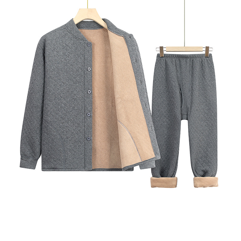 중년 및 노인 열 속옷 세트 남성 두꺼운 기모 아빠 겨울 카디건 에어면 가을 옷 가을 바지