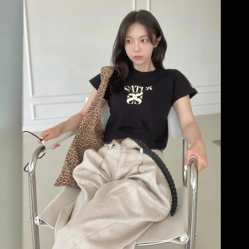 現物朴瑛同項韓国小衆潮牌logoプリント丸首ゆるい半袖tシャツ男女同項