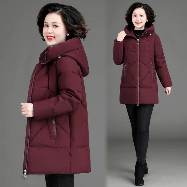 Mother's Cotton Coat for Women 2025 Winter Large Size Mid-Length Hooded Cotton Jacket Coat Women's Cotton Clothing Hooded Cotton Coat Women's Clothing