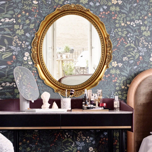  New European-style Bathroom Mirror, American-style Entrance Wall-mounted Decorative Mirror, PU Retro Women's Vanity Bathroom Mirror