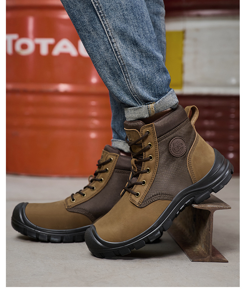Chaussures de travail spéciales pour hommes, protection optimale, cuir de vachette pleine fleur, embout en acier, toutes saisons, montantes, anti-écrasement, anti-perforation, résistantes à l'usure, sécurité homme_voghion.com
