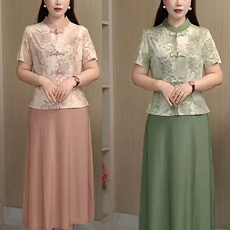 Летнее платье для женщин среднего возраста 2025, новинка для женщин среднего и старшего возраста, элегантное короткое платье с короткими рукавами из шифона