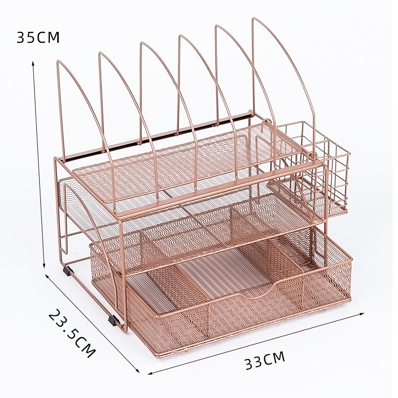 Estante de archivos de escritorio, estante de archivos de metal de malla de hierro, estante de archivos de papelería de almacenamiento multicapa para suministros de oficina image 8