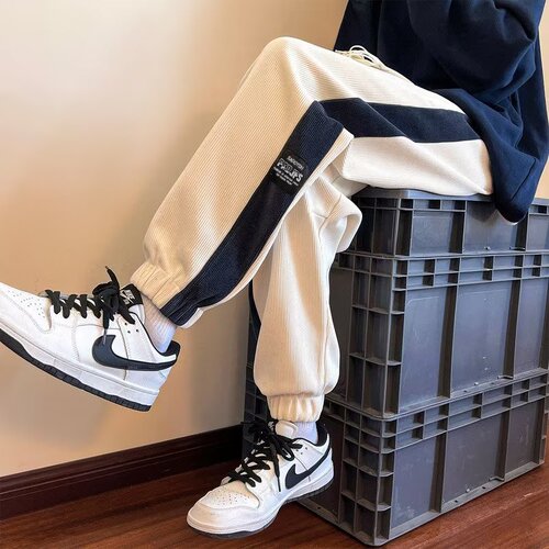Heavyweight men's spring and autumn trend ankle-length pants, high school fashion brand, Instagram sports pants, youth lined long pants