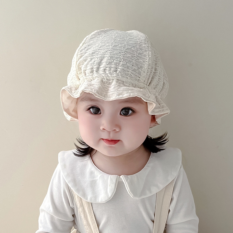 Sombrero de encaje princesa coreana primavera y otoño sombrero de bebé femenino ajustable de 1 año al aire libre sombrero de pescador para niños pequeños