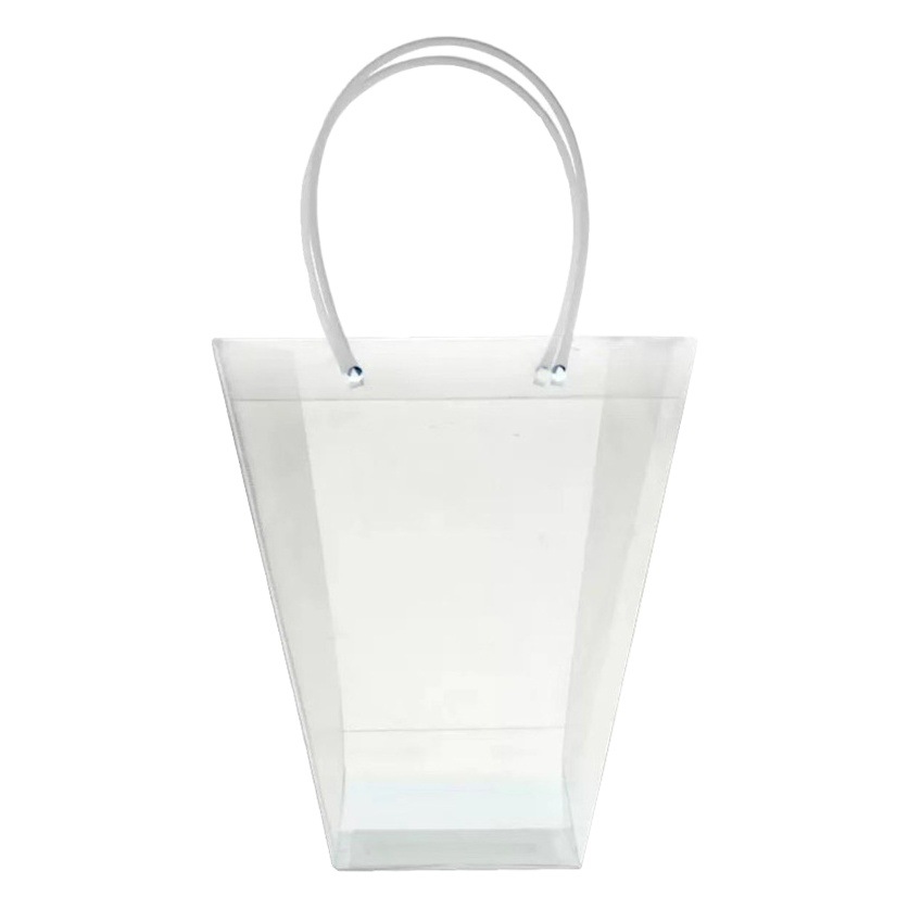 PP flor bolso de regalo bolsa de embalaje suculenta en maceta Rosa bolsa de plástico de mango largo bolso de mano transparente trapezoidal