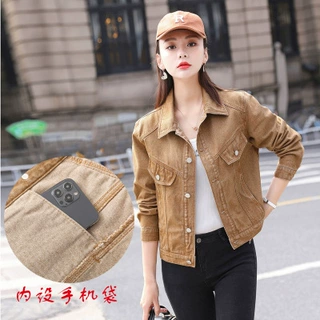 新款牛仔外套女衬衫网红牛仔夹克港风牛仔上衣卡其色工装外套