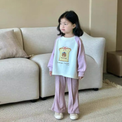2024秋の新商品の韓国版子供服の女の子の丸首のガードルの赤ちゃんは肩の袖の上着のガードルを挿します。