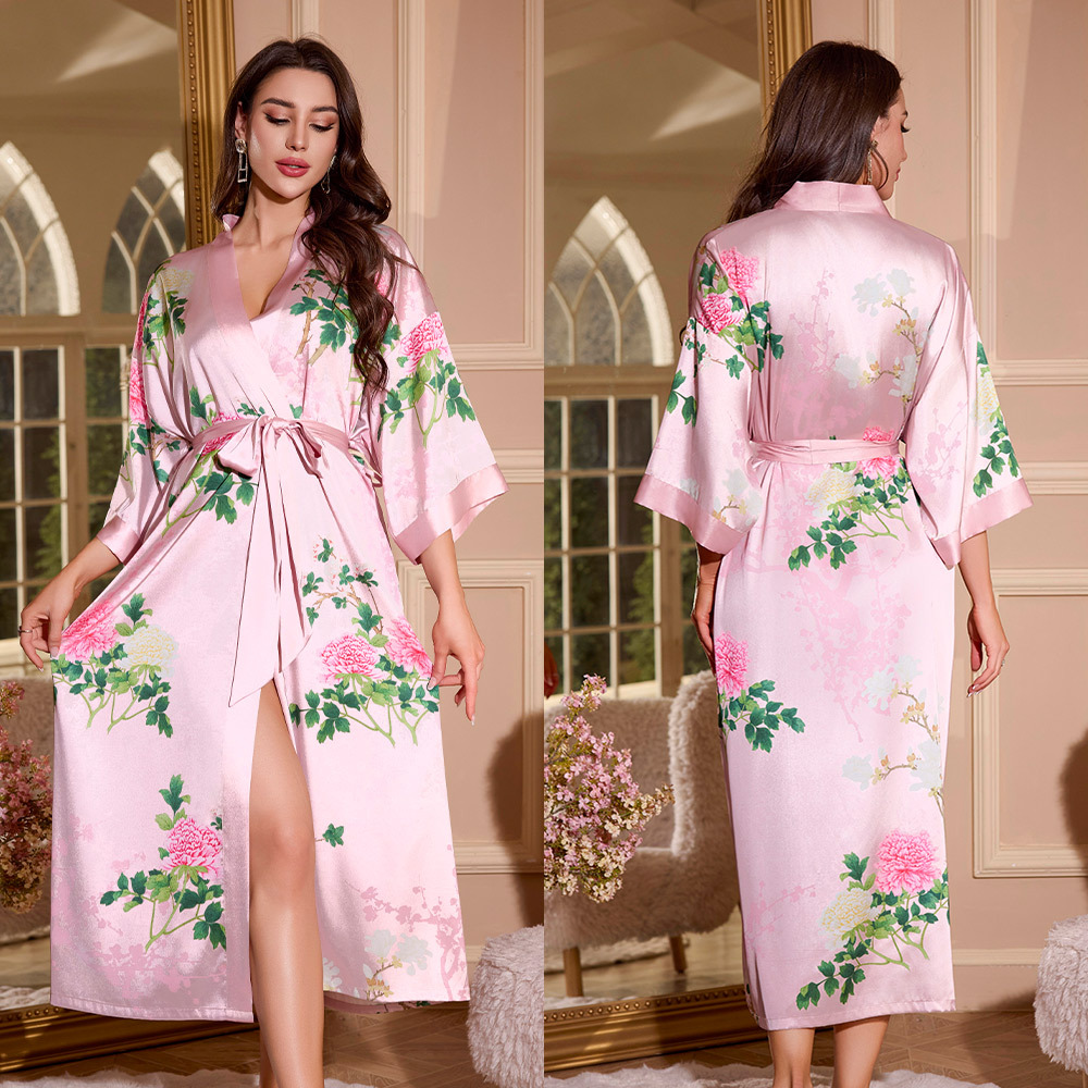 Verano lujo ligero helado seda pijama pijama mujer tamaño grande transfronterizo frío bata de baño ropa de hogar suelta WP3429