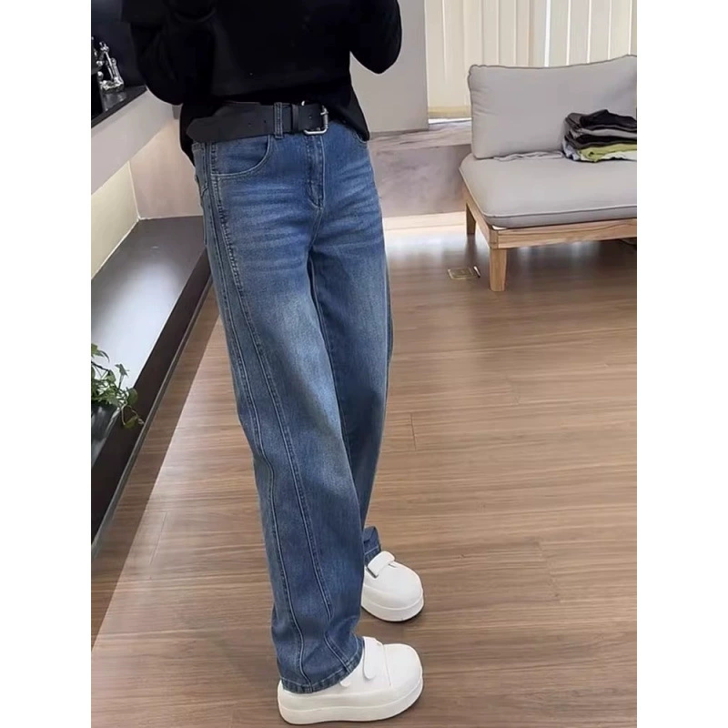Эластичные джинсы-сабо больших размеров для женщин, весна 2025, новые утягивающие универсальные узкие прямые брюки с высокой талией