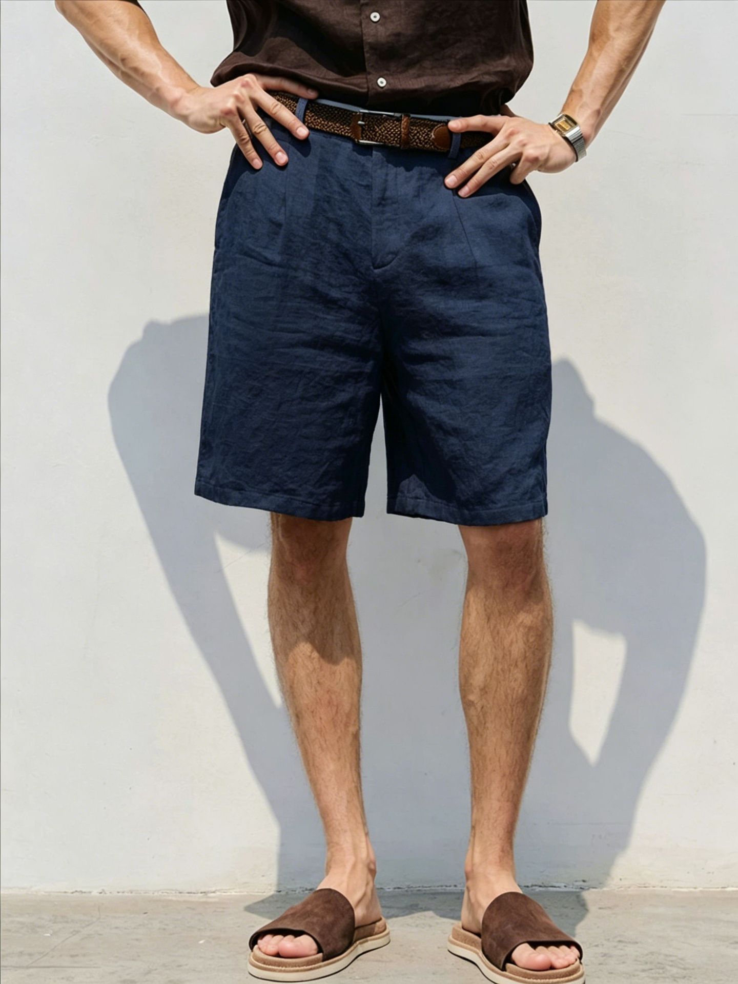 Shorts en lin pour homme respirant coupe ample style décontracté_voghion.com
