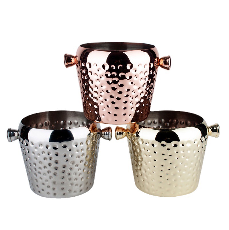 Cubo de hielo portátil de acero inoxidable con doble asa para enfriar cerveza, cubitos de hielo, vino de bar, champán, pollo frito y aperitivos.