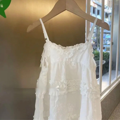 2024 Summer White Girls' Tank Top Dress Korean Style Baby Girl Skirt with Mushroom Edge Stylish Lightweight Children's Dress