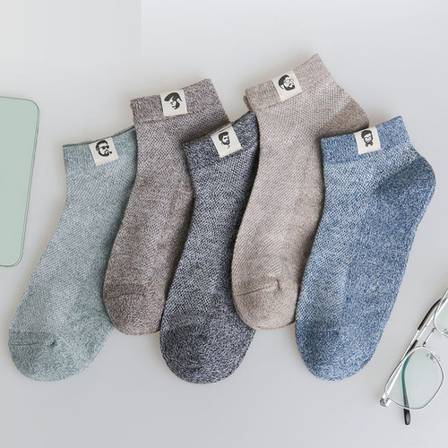 Socks for men summer thin cotton mesh breathable men's socks sports casual fashion cloth label short-tube men's boat socks