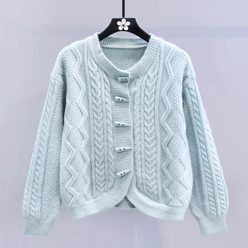 Brand Discount Horn Button Cable Knit Sweater Coat for Women, 2026 Spring New Design Soft and Comfortable Knitted Cardigan Brand Discount Horn Button Cable Knit Sweater Coat for Women, 2026 Spring New Design Soft and Comfortable Knitted Cardigan
