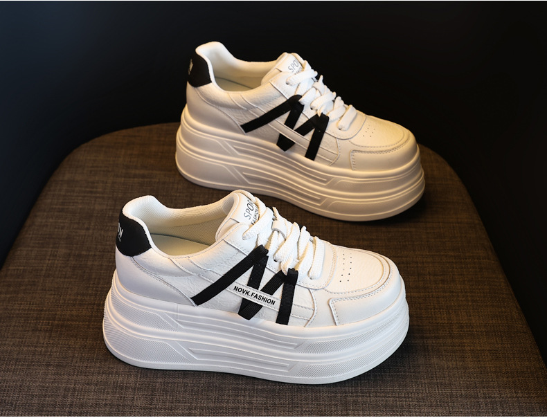 Giày sneaker nữ chunky đế dày trắng đa năng HJ5003, tăng chiều cao 9.5 cm — Màu be đen chi tiết 4