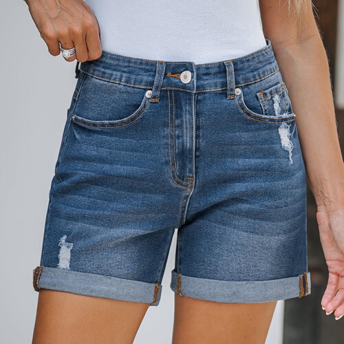SC European and American cross-border supply for women's summer new straight slim fitted curly denim shorts