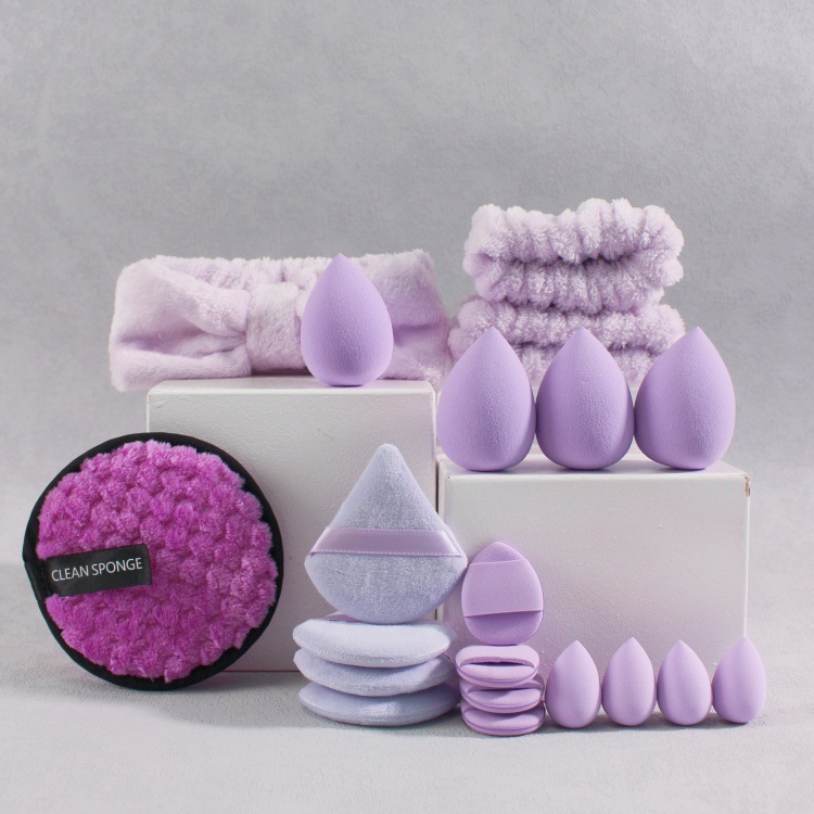 Coral veludo cabello banda de maquillaje huevo banda de cabello polvo de lavado de cara conjunto de lavado de cara polvo de algodón transfronterizo polvo de polvo image 14