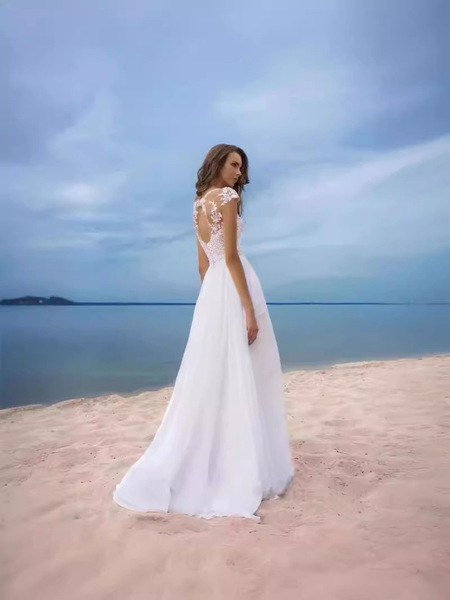 White lace shiffon evening dress