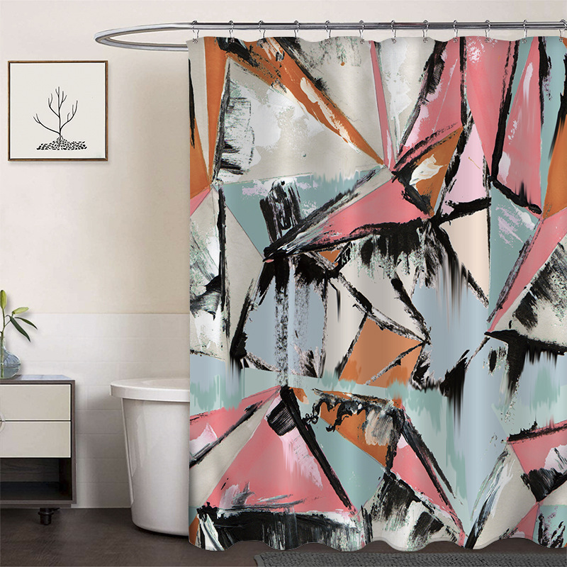 Cortina de ducha de poliéster impresa con hebilla de cortina de ducha de plástico baño cuarto de baño cortina de partición impermeable a prueba de moho