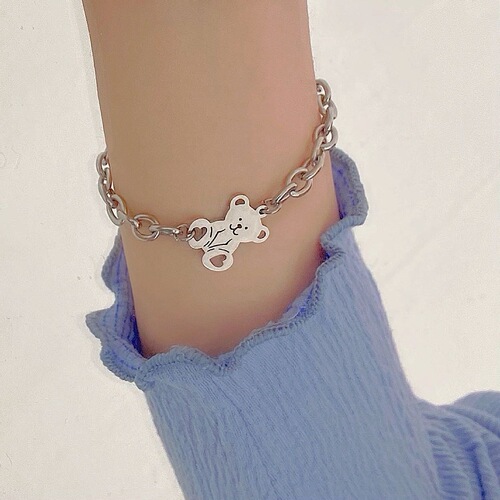Cartoon bear titanium steel bracelet for girls summer ins niche Japanese and Korean fashion personality love bear pendant necklace