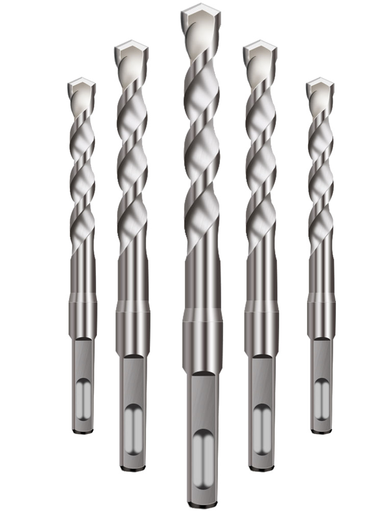 Impact driver drill bit with square shank, four-ribbed concrete round shank 6mm hole, extended 8cm, 200-piece wall drilling set 350