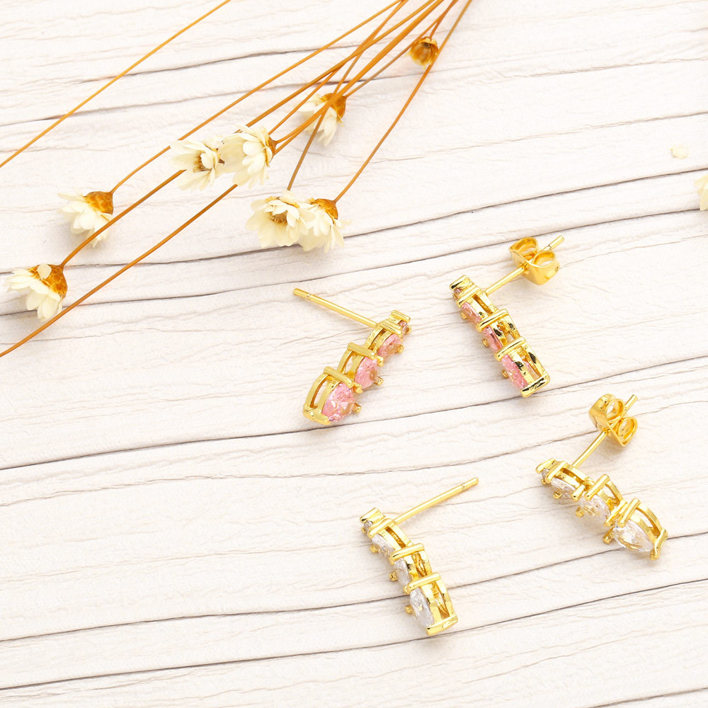 Fashion Heart Shape Copper Ear Studs Inlay Zircon Copper Earrings