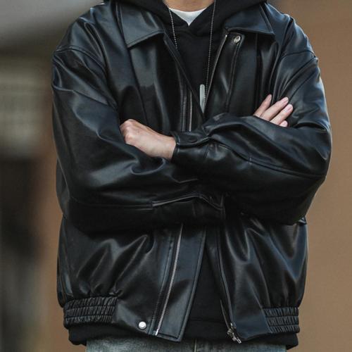 Autumn Streetwear American Leather Jacket Men Spring and Autumn Style Windproof Bicycle Leather Jacket Workwear Outerwear Leather Jacket Cool Style