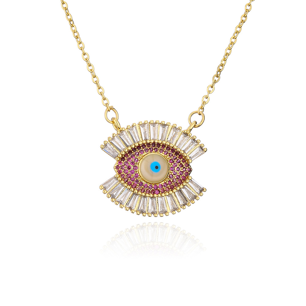 Fashion Copper Micro-encrusted Zircon Female Dripping Oil Devil's Eye Pendant Necklace display picture 4