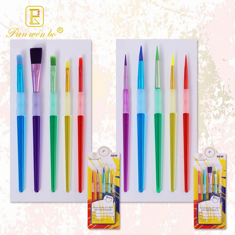 儿童糖果色画笔混合5支装塑料有机杆硅胶套外贸款品质diy水彩画笔