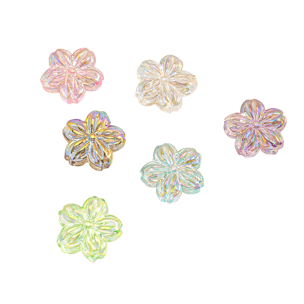 Cuentas de flores de cerezo de colores transparentes, bricolaje, flor de cinco pétalos, pulsera transparente, cadena para teléfono móvil, accesorios, cuentas de joyería