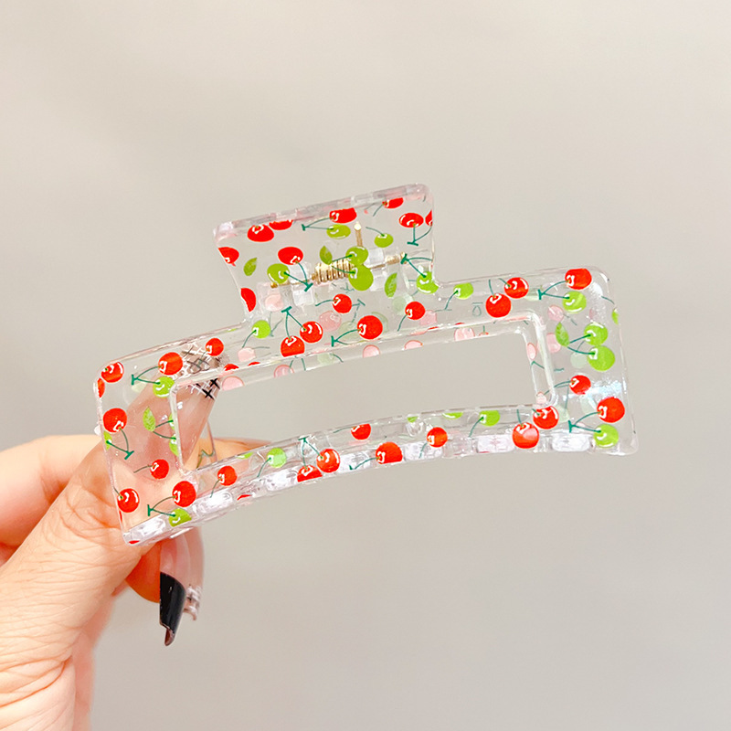 Cruzando la frontera 10,5 cm cuadrado gran clip de agarre fruta floral elegante en la parte posterior de la cabeza horquilla de la placa horquilla de tiburón tocado de agarre para el cabello