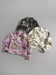 Stu Jackson Wang Maple Leaf Branch Print Work Jacket Loose Fit Spring and Autumn Mid-Length Turn-Down Collar