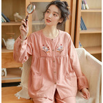 秋季睡衣女新款纯棉磨毛高级感女士刺绣全棉磨毛居家秋冬季套装