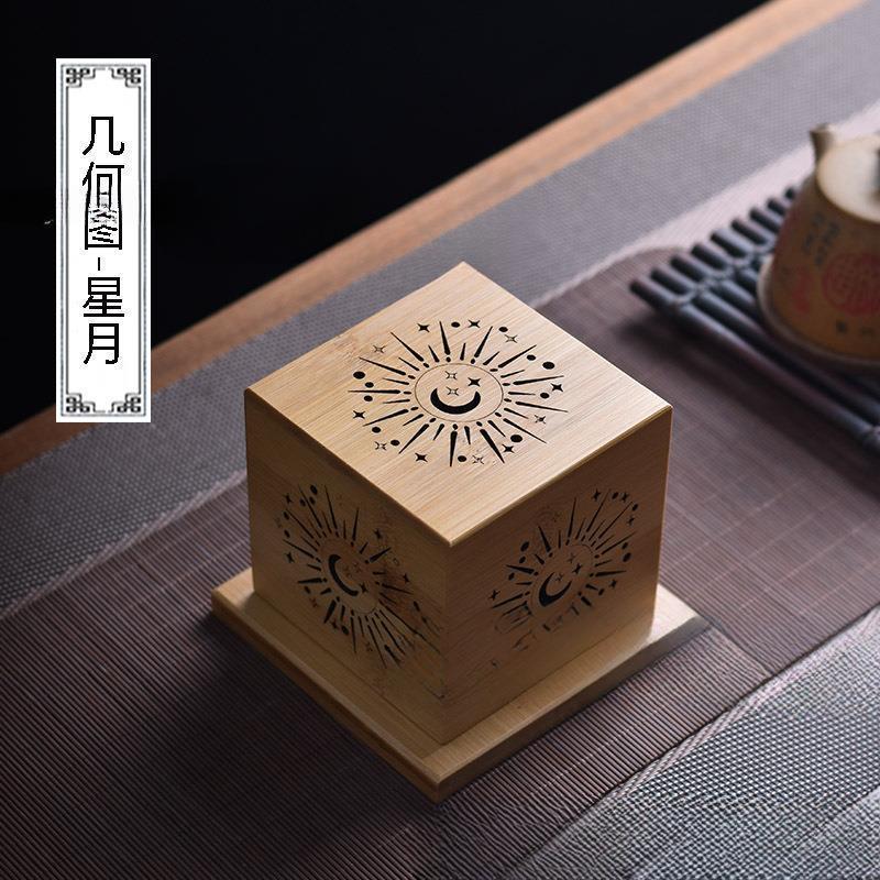 几何图白鼠尾草熏香炉水晶炉盘香炉竹木制檀香盒镂空香盒香托香座