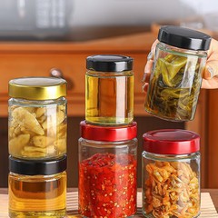 批发黑盖圆瓶食品级高盖玻璃蜂蜜瓶酱菜瓶可蒸煮果酱燕窝瓶带罐头