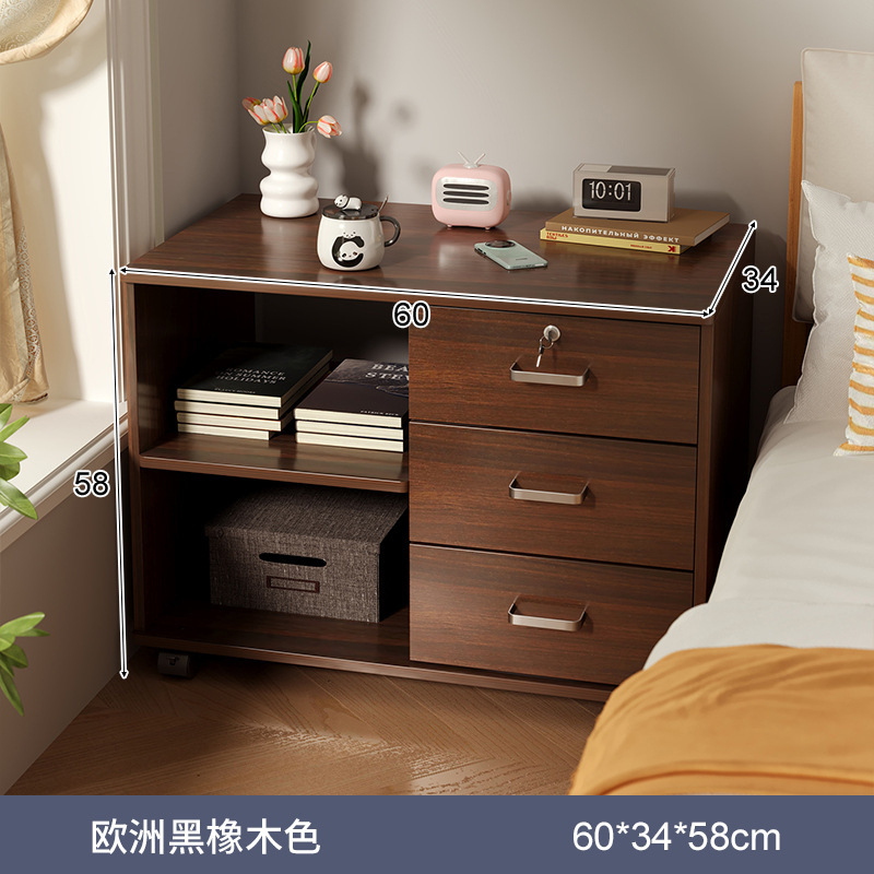 Mesita de noche móvil con cerradura, dormitorio doméstico moderno simple, armario de almacenamiento junto a la cama, armario de almacenamiento simple