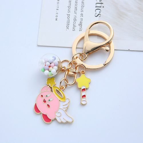 Cartoon Kirby keychain chain anime expression girl heart magic wand metal pendant creative bag pendant