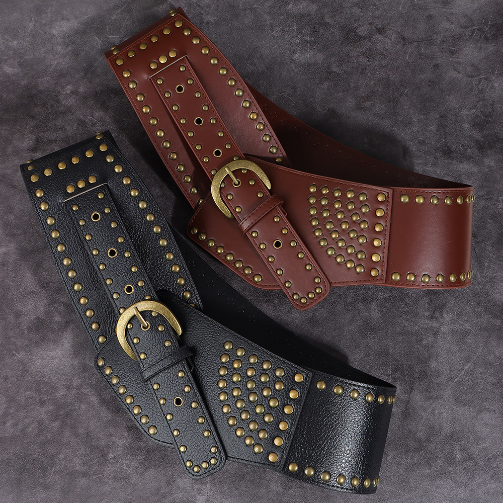 Nuova cintura transfrontaliera, coprivita Spicy Girl con rivetti punk decorativo gonna tendenza industria pesante occidentale abbinata a fibbia ad ago per cintura accattivante_voghion.com