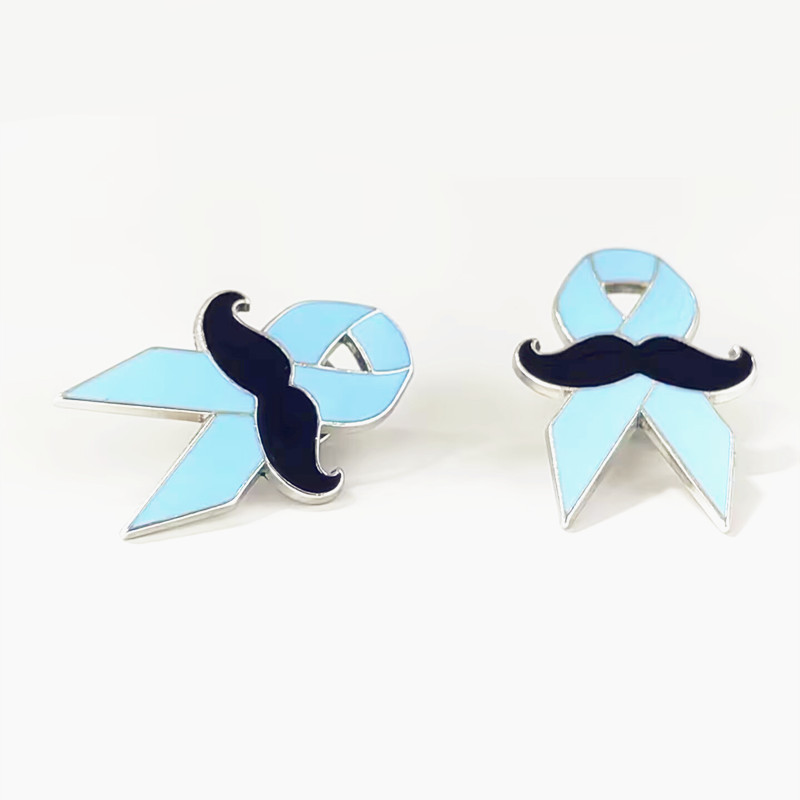 Cross-Border Brooch Jewelry Wholesale Blue Bow Badge Mustache Badge Care for Men's Health Promotion Logo