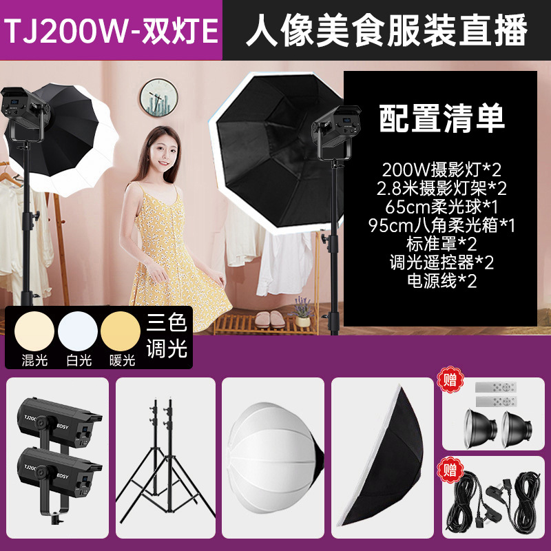 TJ200W-듀얼 라이트 E [적용 가능: 인물 사진, 음식 및 의류 라이브 방송]