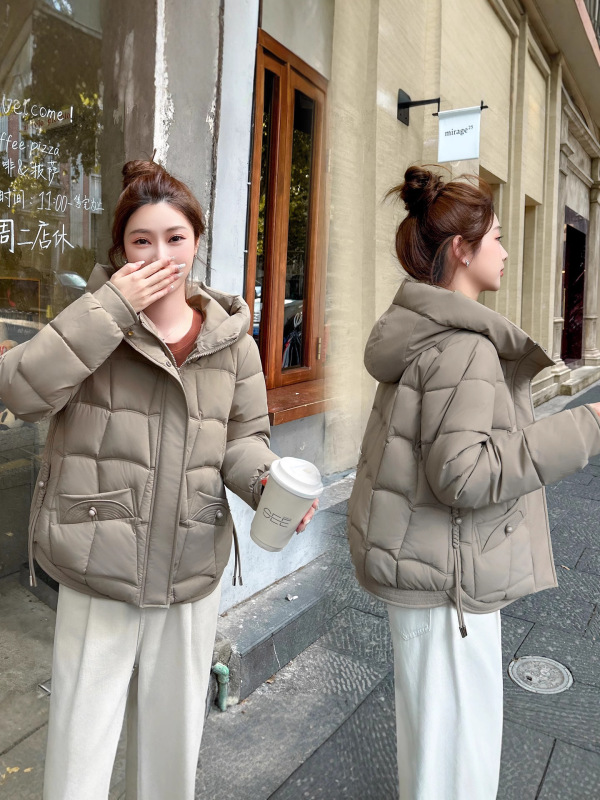 红色连帽羽绒棉服女冬季2025大码胖加厚保暖短款面包服棉衣外套|undefined