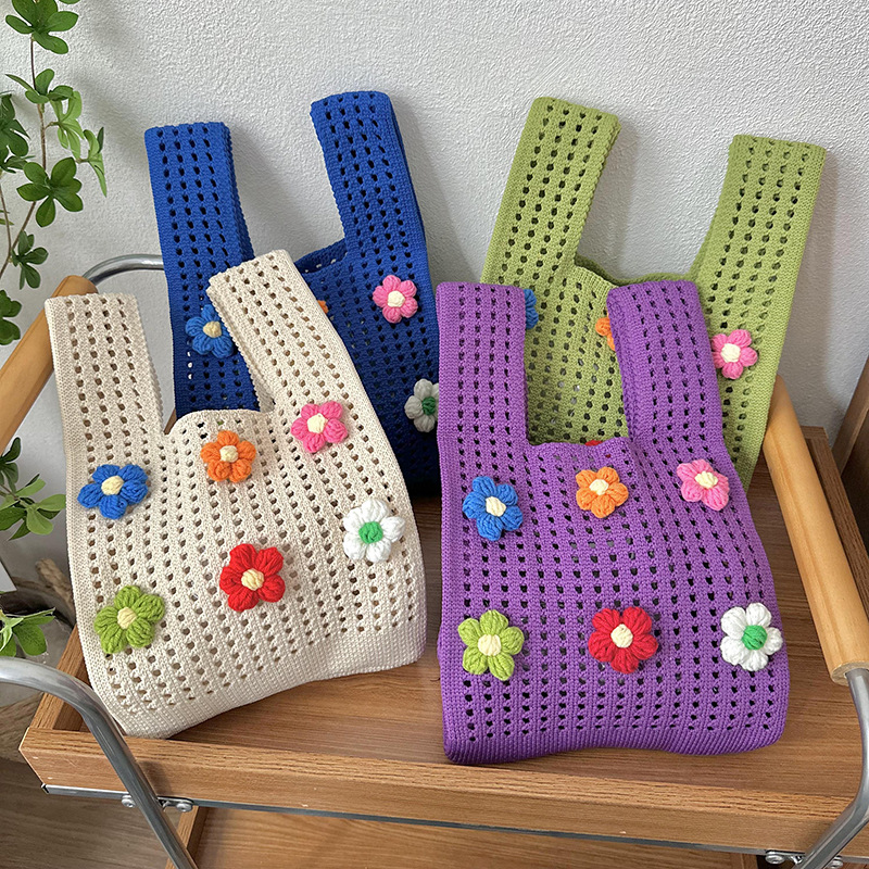 Nicho de diseño personalidad bolso ganchido para mujeres 2025 nuevo chaleco de flores bolso de jersey bolso de jersey versátil bolso