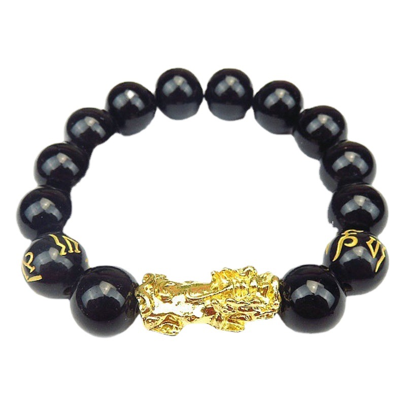 Running River Lake Live Broadcast Hot-Selling Jewelry Imitation Obsidian Gold-Plated Pixiu Bracelet Six-Character Mantra Imitation Gold Pixiu Bracelet
